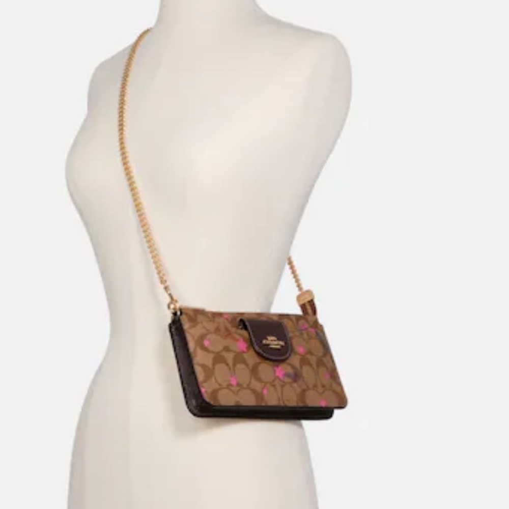 COACH NWT Poppy Crossbody With Card Case In Signature Canvas With Disco Star - Picture 3 of 16